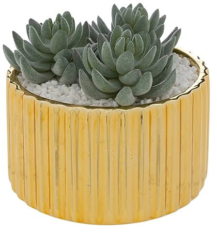 Atmosphera - Plante Artificielle en Pot en céramique H14cm doré