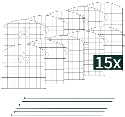VERDOBA Premium Teichzaun - Gartenzaun Komplettset - Steckzaun 15 Zaunelemente - Zaun für den Garten, Gitterzaun Set Oberbogen Zaun Garten - Gartenzaun Metall (15x Oberbogen, Grün Diamant - RAL 6005)