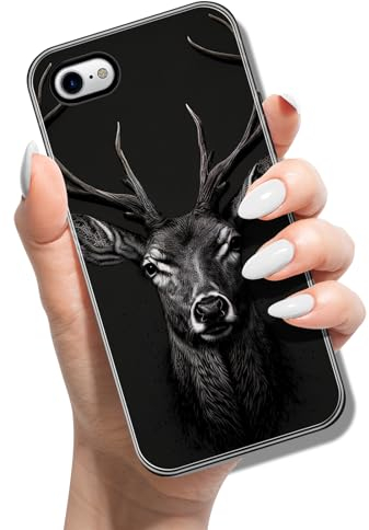 Silicone Case for iPhone SE (2022) / SE 2020/8 / 7 4.7 inch Print Animal Pattern Design Soft TPU Bumper Shockproof Cover Black Case for Women Girls Man Boys - Deer