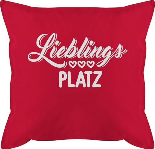 Kissen 50x50 - Statement mit Sprüchen - Lieblingsplatz - weiß - 50 x 50 cm - Rot - lieblingsplatz+kissen kissenbezug spruch sprüche mein bezug baumwolle und fuellung spruechen baumwollkissen