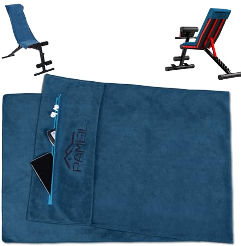 Pameil Fitness Handtuch | 120x50cm Sporthandtuch Fitnessstudio | Saugstark und Weich Gym Handtuch mit Reißverschlusstasche für Training (Marineblau)