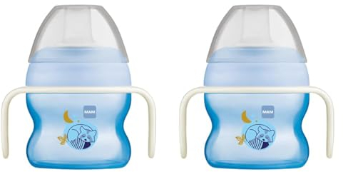 MAM Starter Cup Glow in The Dark Handles, Baby Cup for 4+ Months, Baby Feeding, Glow in The Dark Toddler Cup, 1x 150 ml, Blue (Designs May Vary) (Pack of 2)