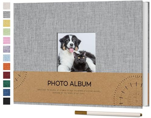 Vienrose Fotoalbum Selbstklebend Einkleben 10x15 Klein Leinen Photo Album mit 60 Weißen Seiten, Hochzeit Jahrestag Geburtstag Fotoalben mit Einem Kugelschreiber, 21,5x30cm, Grau