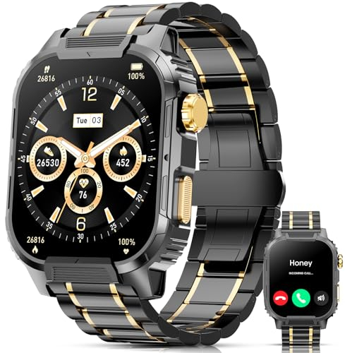 Militär Smartwatch für Herren Annehmen/Tätigen von Anrufen, 2 Zoll HD Großbild-Fitness-Tracker mit Herzfrequenz Blutsauerstoff Schlafmonitor Schrittzähler, 123 Sportmodi, Smartwatch für Android iOS