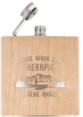 Spruchreif | Flachmann aus Edelstahl mit Gravur | Flachmann aus Holz | Geschenk für Angler & Anglerin | Angelgeschenk