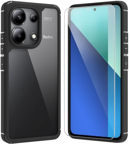 ARRYNN Funda Xiaomi Redmi Note 13 4G (6,67) con Cristal Templado Protector de Pantalla,Negro Protectora Carcasa de TPU Silicona Resistente Bumper Case Cover - Negro