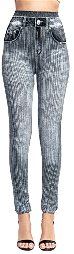 2024 AI Leggings für Frauen, elastische Jeans, Leggings, Thermostreifen, Druck, Denim-Leggings, Strumpfhose, Wanderhose, Outfits, Hip-Yoga-Hose Kinder Rucksack 8 Jahre (Grey, XS)
