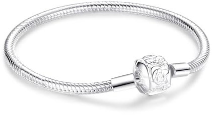 Jokmeo Schlangen-Gliederarmband 925 Sterling Silber Damen Armband für Charm Beads, Silberschmuck für Valentinstag Muttertag Geburtstags Weihnachten Geschenk für Frauen(weiße Rosen,20cm)
