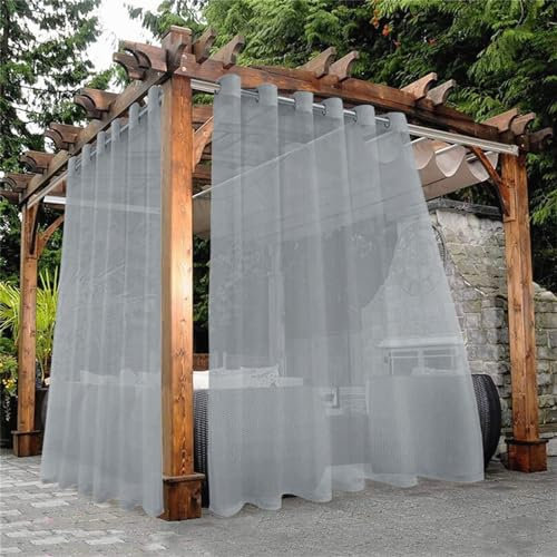 Hiseng Outdoor Curtains Waterproof for Garden Pergola 2 Panels Sheer Outdoor Curtains Semi Voile Sheer Curtains Transparent Curtains with Eyelets for Patio, Gazebo, Cabana 3 Colors (132x241cm,Grey)
