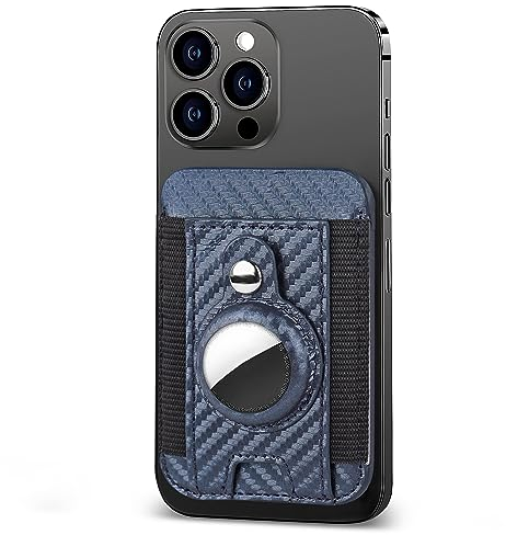 Czzmy Leder Wallet für Magsafe mit Airtag Hülle,kompatibel mit iPhone 15/14/13/12-Serie,passend für 7-8 Karten(1-Blue)