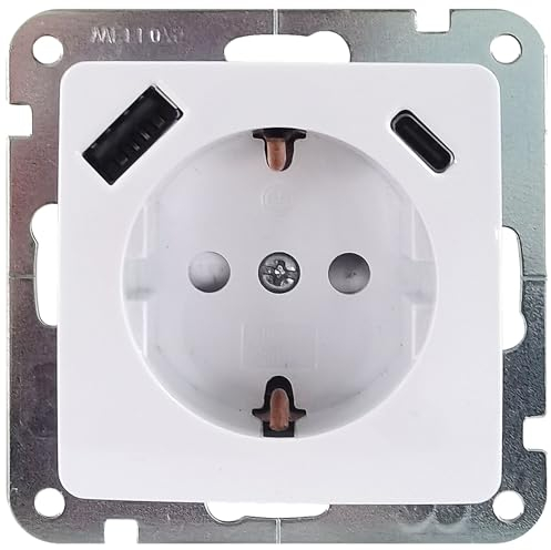 UNITEC Monaco USB A/C Steckdose Unterputz Steckdose mit USB Typ A + C Anschluss, mit Schutzkontakt, hochwertiges Design, langlebig, robust, flexibel einsetzbar, für Innenbereich, ultraweiß