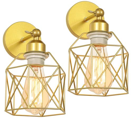 2 Stücke Wandleuchte Innen Industriell Wandlampen E27 Vintage Lampenschirm 160mm Metall Lampe mit 180° Drehung Beleuchtung für Wohnzimmer Küche Flur(Gold-2)