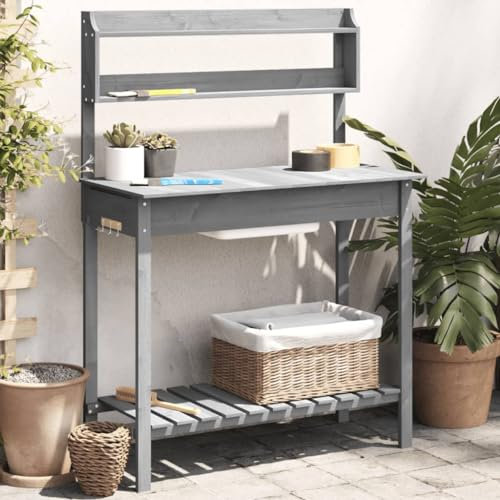 Kangmusi Pflanztisch mit Waschbecken 147,5x44x139,5 cm Massivholz Tanne, kangmusi156348