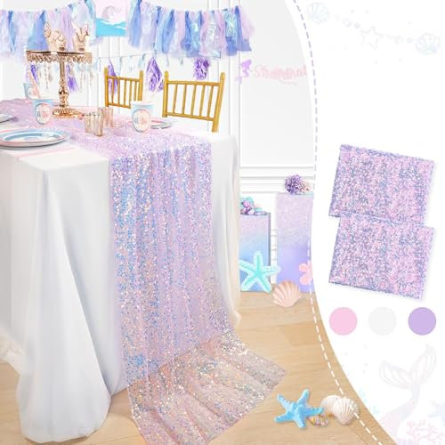 BrillShine Tischläufer Papier 2 Stück 63 x 300 cm Tischläufer Tischband für Meerjungfrau Pailletten Geeignet für Party deko Geburtstag Hochzeiten, Weihnachten Einschulung Deko