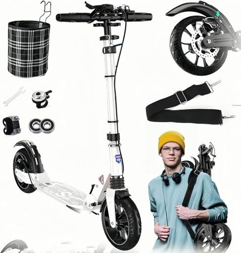 Cityroller Tretroller Erwachsene 200mm Big Wheel Scooter mit Bremsen und Stoßdämpfern Kickboard Klappbar Höhenverstellbar 150 kg Tragkraft B