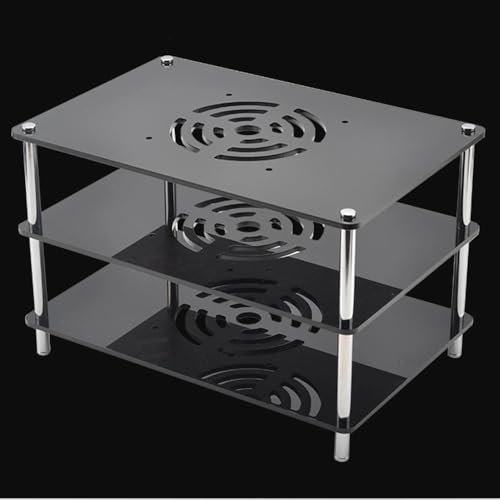 ZIUSFAC Mini Audio Rack Supports De Composants Vidéo en Acrylique Supports Audio pour Appareils HiFi Noir Media Stand À 1-5 Etagères, pour Home Cinéma Bureau(Black,3-Tier)