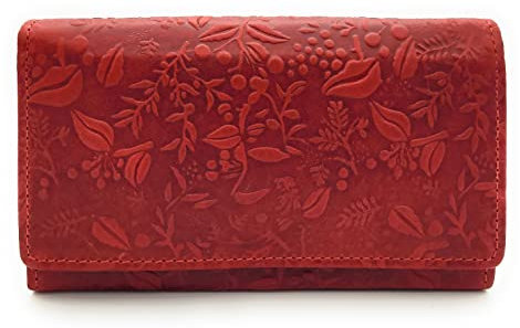 Hill Burry echt Leder Damen Geldbörse Portemonnaie floral mit RFID Schutz (Rot)