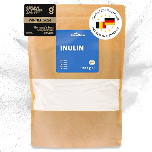 RheinNatur Inulin-Pulver 1 kg - 100% Inulin aus der Chicorée-Wurzel - Pflanzlicher Ballaststoff - 1000 g Beutel