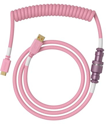 GLORIOUS Gaming Coiled Keyboard Cable – Guldpläterad USB-A till USB-C, trasselfri, dubbelflätat för hållbarhet, Aviator-kontakt – Pixel Pink
