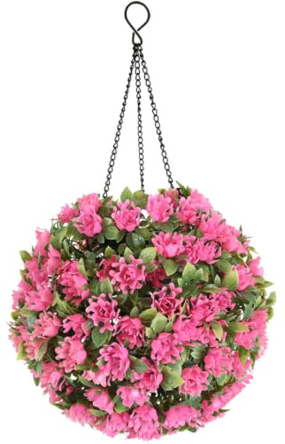 Alipis Solar Hängende Topiary Kugel Mit Led Beleuchtung Künstliche Rosa Rosenpflanzen Für Garten Terrasse Hochzeit Dekoration 16.73X8.66X8.66 Zoll