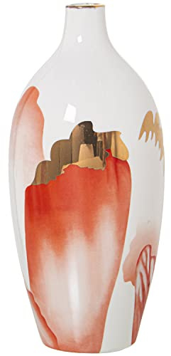 JARRÓN CERÁMICA BLANCO/SALMÓN/ORO °12X27CM