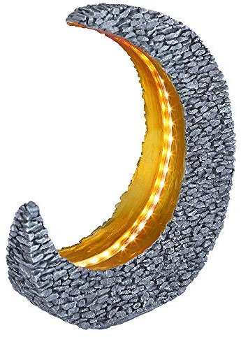 GLOBO Gartendeko Solarlampen für Außen Tischdeko Gartentisch Garten Solarleuchte für Balkon, Mondsichel Stein Optik Grau Gold, LED warmweiß, LxH 28 x 31 cm