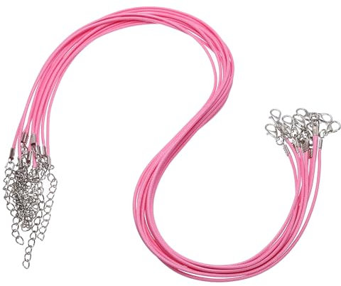 QUARKZMAN 10Pcs 20 Pouce Cordon de Collier Ciré, Cordon de Collier en Gros avec Fermoir 1.5mm Cordon en Cuir Ciré pour La Fabrication de Bijoux DIY Bracelet Pendentif, Rose