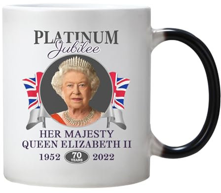Queen Elizabeth II Mug – Queen Jubilee Remembrance Gift, 350ml Porcelain Color-Changing Coffee Cup | Commemorative Merchandise, Union Jack Design, Jubilee Souvenir For Women, Travel Mug For Hot Drinks