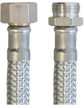 Flex Wasser Sanitär Gewebe Panzerschlauch 50cm (500mm) Verlängerungsschlauch DN8 3/8 Zoll Überwurfmutter (IG) Außengewinde (AG) Anschluß Schlauch Wasserhahn Küchenarmatur Armaturen Spülkasten