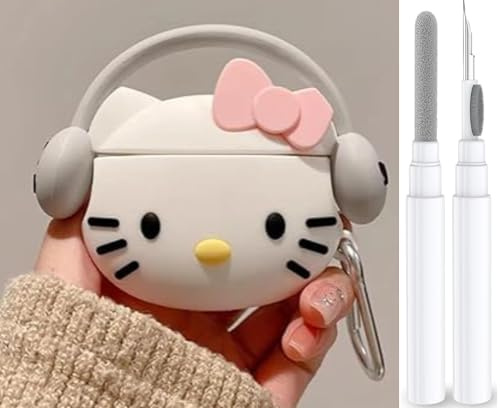 Compatible with AirPods 4 Case Cover 2024 with Cleaning Kit,Cartoon Kawaii for AirPods 4th Generation Case Silicone case for Apple Airpods 4 with Keychain for Women Girls (Kitty White)