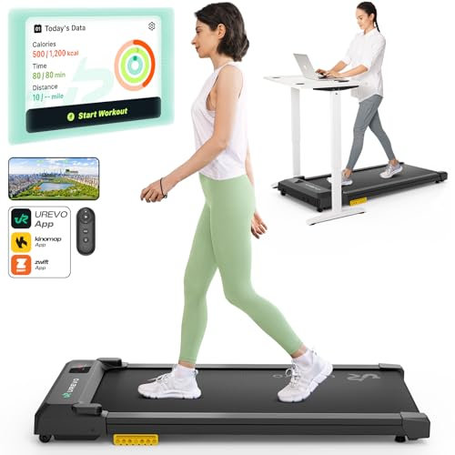 UREVO Smart Walking Pad, kompaktes Laufband unter Schreibtisch mit doppelter Stoßdämpfung, Workout-App mit Track Insights und MIIT-Modus, Fernbedienung oder App-Steuerung für das Home Office
