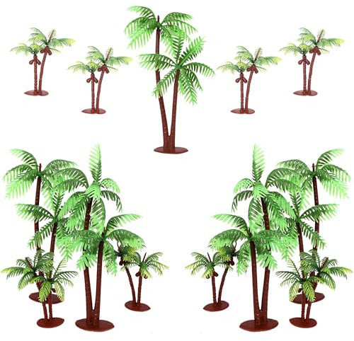 SYKYCTCY 20 Pack Green Palm Tree Cupcake Topper with Coconuts Cake Topper Coconut Palm Landscape Modelr Cake Decorations for Summer Beach Theme Baby Shower Birthday Party Decorations Supplies