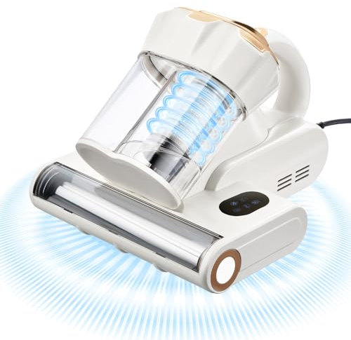 VEVOR Aspiradora de Colchones de 550 W con Potente Succión de 18 kPa Doble Depósito de Polvo Filtro HEPA y Calefacción Tecnología Ultrasónica y Luces de Limpieza con Cable para Cama, Sofá, Blanco