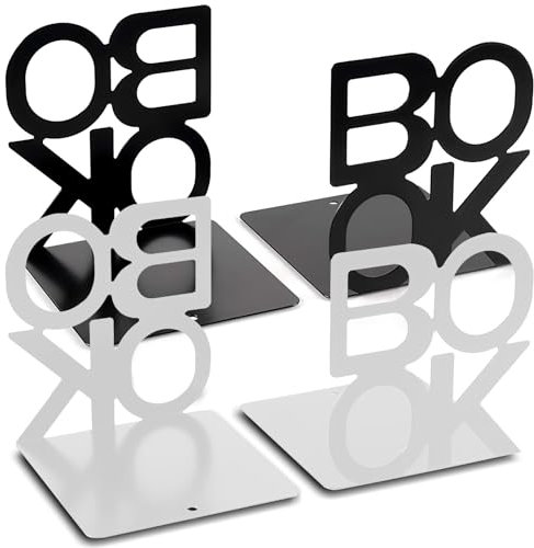 DUBUOZA Fermalibri per Mensole 4 pezzi Bianco e Nero Ferma Libri per Libreria per la Scuola, la Casa, L'ufficio