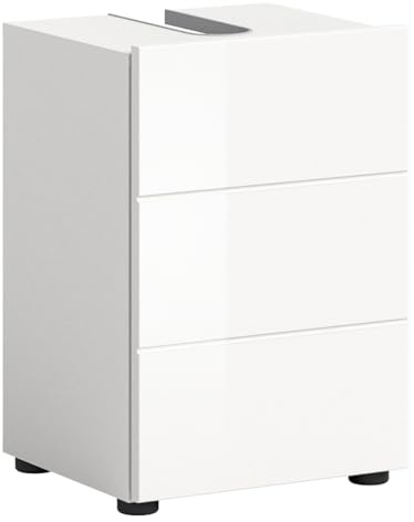 furnling Waschbeckenunterschrank Vera, weiß Hochglanz, 1 Tür, 2 Fächer, Waschtischunterschrank mit Siphon-Ausschnitt, Front mit Rillenfräsung, Breite 38 cm