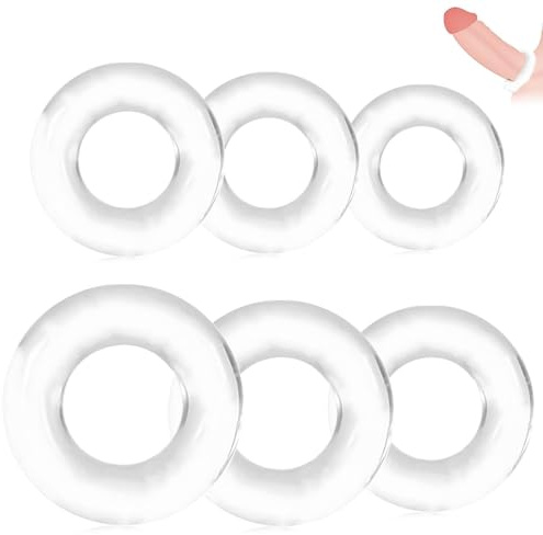 GNALIA Cock Ring 6 Pezzi 6 Dimensioni, Anello Pene Silicone Trasparente 1.3-2.5Cm Diametro Interno, Per Uomini Coppie Forte Erezione