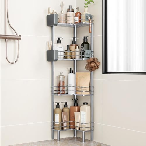 Orimade 4 Stück Duschablage Stehend Rostfrei,Ecke Duschregal Freistehende, Duschkörbe Stand für Badezimmer Silber