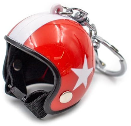 VmG-Store Motorrad Helm Retro Schlüsselanhänger mit funktionsfähigem Verschluss XL S154 (Rot/Weiß)