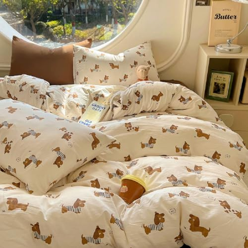 Sedefen Bettwäsche 135x200 Dackel Braun Muster,Mädchen Kinder Bettwäsche | ÖKO-TEX Zertifiziert,Aesthetic Bettwäsche für Allergiker,4 Jahreszeiten Set,Bettbezug 1 Kissenbezüge 80x80 mit Reißverschluss