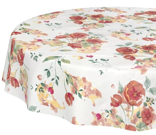 Wachstuchtischdecke Tischdecke abwaschbar Wachstischdecke pflegeleicht wasserabweisend Lotuseffekt Gartentischdecke Mohnblumen Rund 140 cm Schnittkante