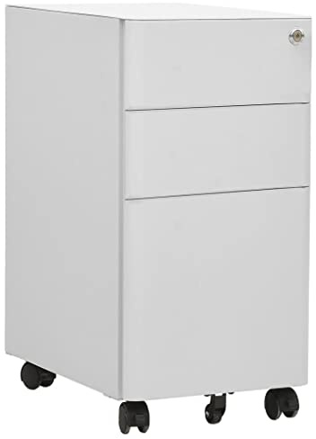 Fangmaliuyun Rollcontainer Stahl 30x45x59cm, 3 abschließbare Schubladen, vollausziehbar, A4/Legal/Letter, Büro/Home Office