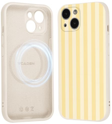Xylota Gestreifte Handyhülle Magnetisch für iPhone 15 Hülle für Magsafe, Aesthetic Streifen Muster Motiv Design, Gelb Silikon Süßes Mädchen Frauen Schutzhülle für iPhone 15 6,1'' Case, 01
