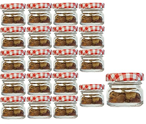 hocz 20er Set Sturzgläser Mini Gläser | Füllmenge 30 ml | Deckelfarbe Rot Kariert | To 43 Rundgläser Marmeladengläser Obstgläser Einweckgläser Honig Gläser Einmachgläser Probiergläser, Imker