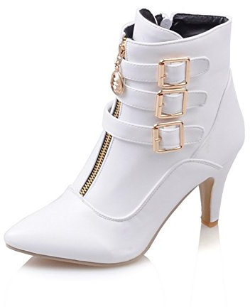 Minetom Donna Autunno Inverno Scarpe col Tacco Stivali Romani Stivaletti Cintura Cerniera Stivaletti Corti Bianco EU 37