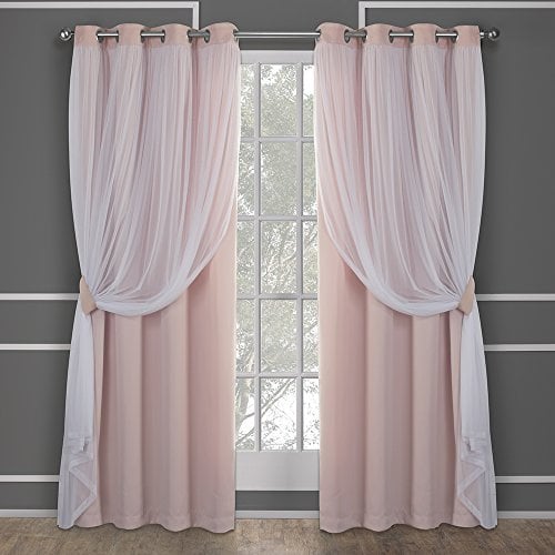 TOWN & COUNTRY LUXE Catarina-Coppia di Tende oscuranti e velate a Strati, con Occhielli, Poliestere, Rosa Blush, W 52 x L 108 (2 Panels), 2 unità