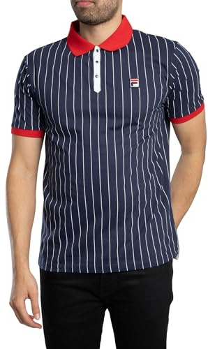 FILA Herren Klassisches Gestreiftes Vintage-Poloshirt, Navy/Red, XL
