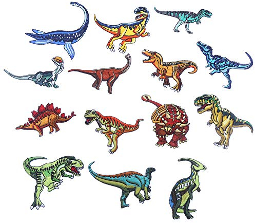 14 Aufnäher zum Aufbügeln, dekorative Aufnäher, Stickerei, für Stoff, Rucksäcke, Jeans, Mäntel, Dinosaurier Dinosaurier