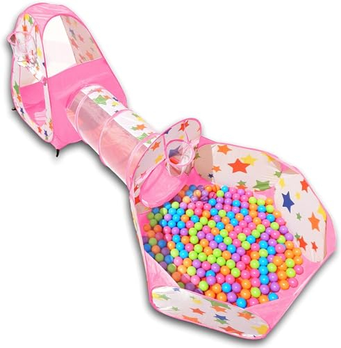 NUBUNI 3 en 1 Tienda Campaña Infantil : Piscina de Bolas + Casita Infantil + Tunel Infantil: Plegable Parque Bebe Bolas Infantil Jardín Exterior Interior Juguetes Niños Niñas Bebes Casitas Tela Tipi D