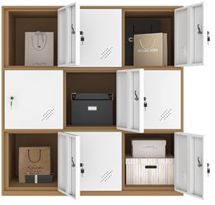 MECOLOR 6,9 Tür Kleiner Metall-Schrank für Büro, Home Storage, Schlafzimmer & Klassenzimmer – Organisationsschrank für Schüler in Blau, Braun, Weiß