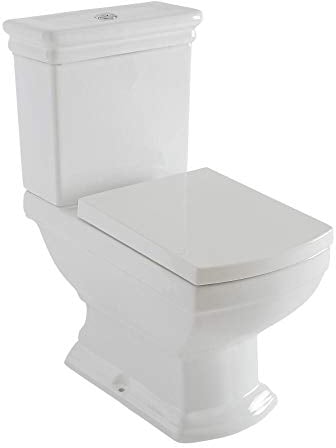 Milano Sandringham Traditional White Close Coupled WC Toilet Soft Close Seat - Chrome Flush Button